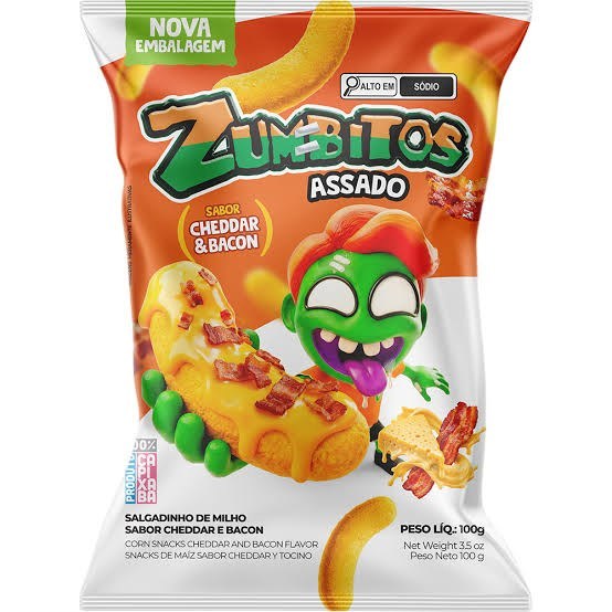 Zumbitos assado sabor cheddar e bacon 100g